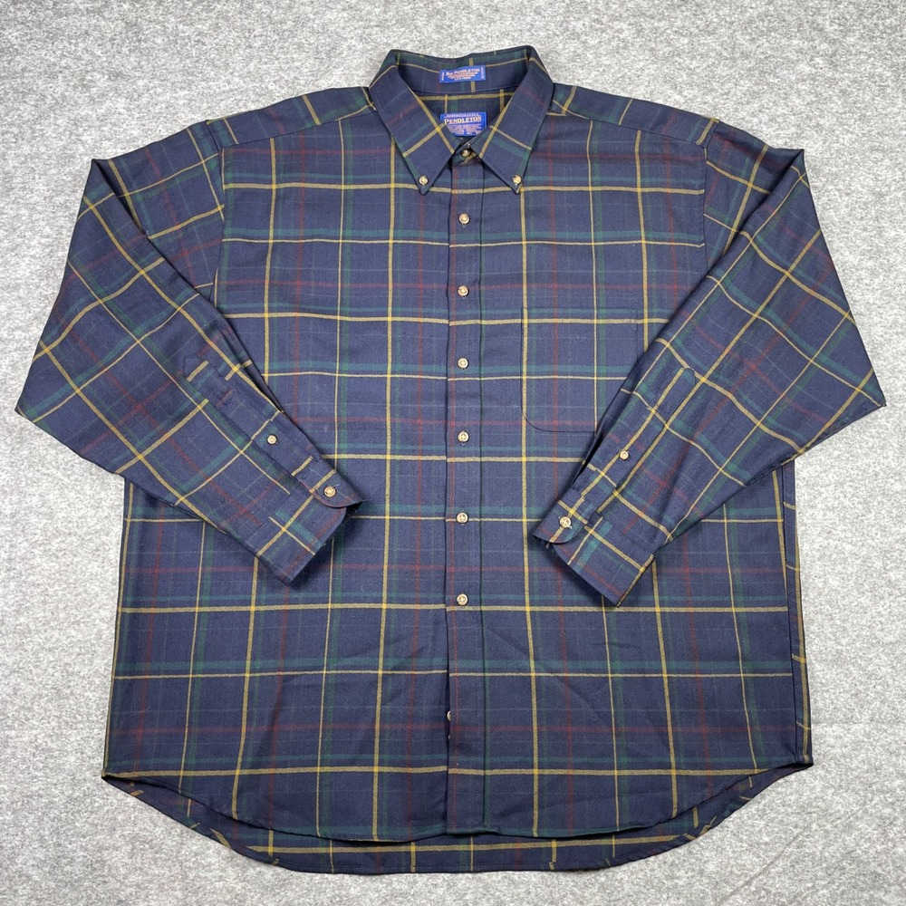 Pendleton 100% Virgin Wool Shirt Mens XXL Blue Sir Pendleton Tartan Plaid Button